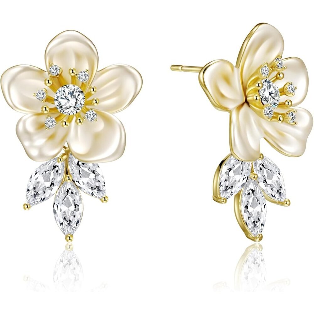 Pink Flower Earrings for Women, 925 Sterling Silver Stud Earrings, Cute Plumeria